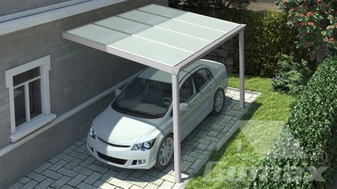 Klassische Carport in matt weiß 4.06 x 3 Meter mit Milchglasdach