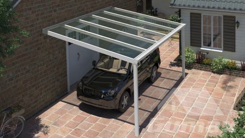 Klassische Carport in matt weiß 5.06 x 3.5 Meter mit Glasdach