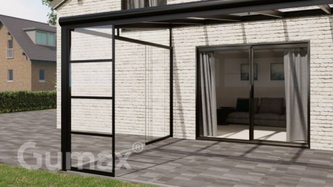 Steel Look glass sliding door 1-rail system matt black 1960mm wide with passage height of 2280mm – 2320mm