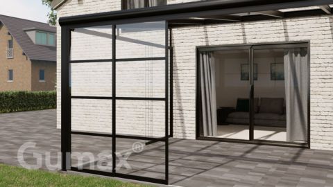 Steel Look glass sliding door 2-rail system matt black 1960mm wide with passage height of 2180mm – 2220mm