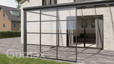 Steel Look glass sliding door 3-rail system matt anthracite 2940mm wide with passage height of 2130mm – 2170mm