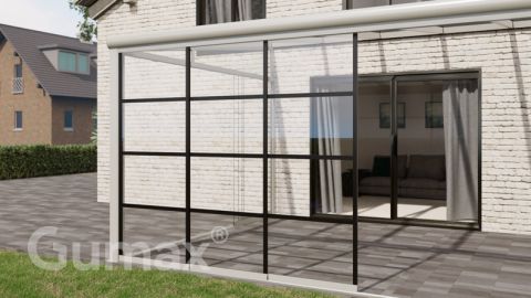 Steel Look glass sliding door 3-rail system matt white 2940mm wide with passage height of 2680mm – 2720mm