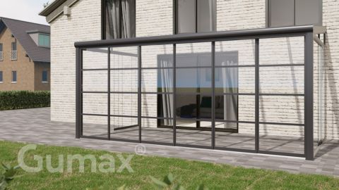 Steel Look glass sliding door 6-rail system matt anthracite 5880mm wide with passage height of 2480mm – 2520mm