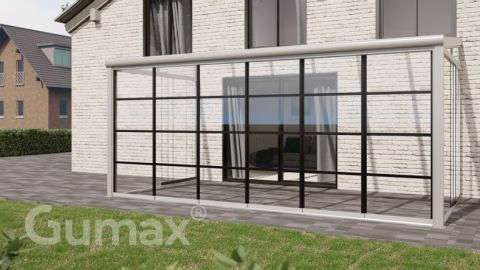 Steel Look glass sliding door 6-rail system matt white 5880mm wide with passage height of 2680mm – 2720mm