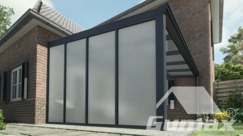 Terrassenüberdachung seitenwand 3.5m tief matt anthrazit mit Opal Polycarbonat